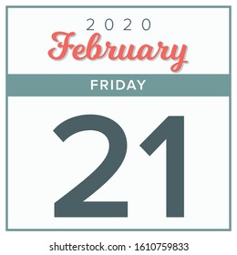 February 21st, 2020. Calendar day icon. Red and grey color.