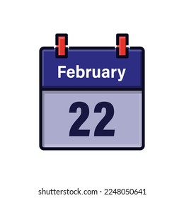 February 22, Calendar icon. Day, month. Meeting appointment time. Event schedule date. Flat vector illustration.
