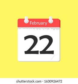 February 22 - Calendar Icon - Vector Illustration on a Yellow Background Design.