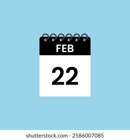 February 22 calendar reminder. 22nd February Date Month calendar icon design template.