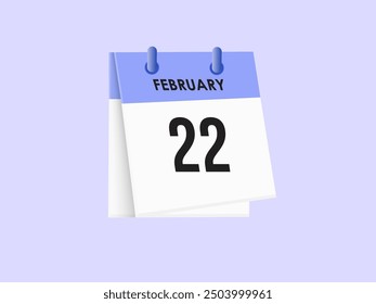 February 22 - calendar and Time planner. Daily Calendar Icon reminder. Vector Illustration.