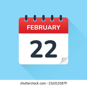 February 22 date on flat design vector calendar. Schedule appointment for number twenty-two of the month