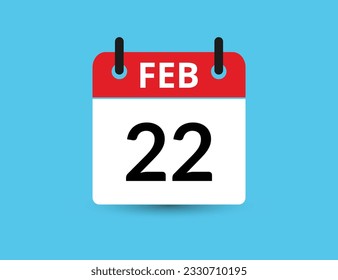 February 22. Flat icon calendar isolated on blue background. Date and month vector illustration