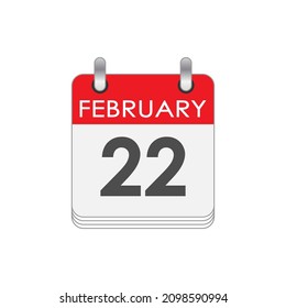 February 22. A leaf of the flip calendar with the date of February 22. Flat style.