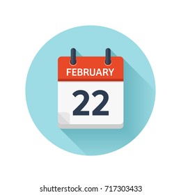 February 22. Vector flat daily calendar icon. Date and time, day, month 2018. Holiday. Season.