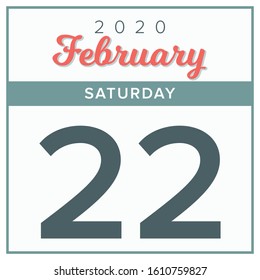 February 22nd, 2020. Calendar day icon. Red and grey color.