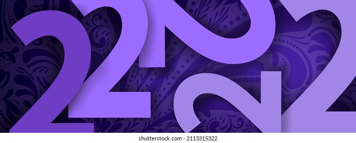 February 22nd, 2022 is such an significant date. The numbers 2 22 22 with shadows on botanical violet vector background.