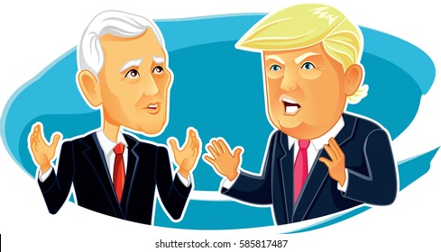 February 23, 2017 Mike Pence And Donald Trump - Vector Caricature Vector  Illustration Of The American President And Vice President