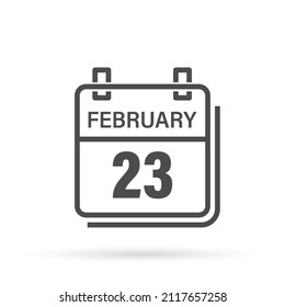 February 23, Calendar icon with shadow. Day, month. Flat vector illustration.