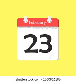 February 23 - Calendar Icon - Vector Illustration on a Yellow Background Design.