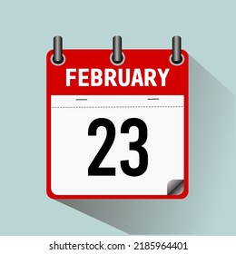February 23, calendar icon vector illustration, isolated on light blue background.