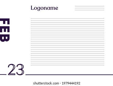 February 23 Calendar on notebook paper background with your logo