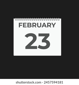 February 23 calendar reminder. 23 February daily calendar icon template. Calendar 23 February icon Design template. Vector illustration

