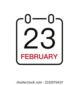 February 23 date on the calendar, vector line stroke icon for user interface. Calendar with date, vector illustration.