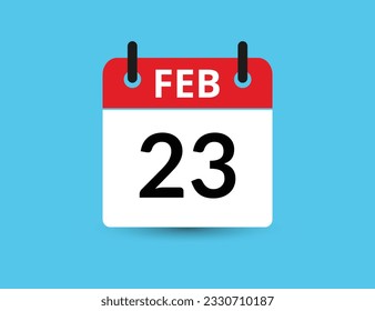 February 23. Flat icon calendar isolated on blue background. Date and month vector illustration