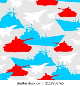 February 23 pattern seamless. Tank and aircraft. Defenders of the Fatherland Day. Background military holiday in Russia.