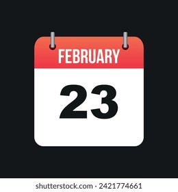February 23, Red and White Color Calendar Page with Black Outline