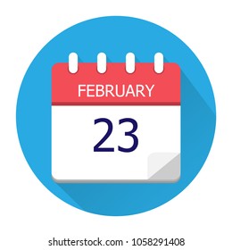 February 23. Vector flat daily calendar icon. Date and time, day, month. Holiday. Season.