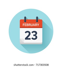 February 23. Vector flat daily calendar icon. Date and time, day, month 2018. Holiday. Season.