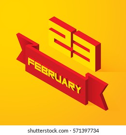 February 23. Vector illustration in isometric style. Great gift card for men. 