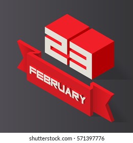 February 23. Vector illustration in isometric style. Great gift card for men. 