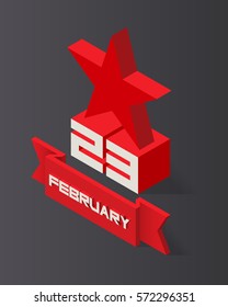 February 23. Vector illustration in isometric style. Great gift card for men. 