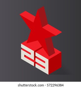 February 23. Vector illustration in isometric style. Great gift card for men. 