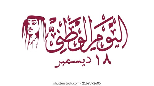 February 24, 2019: Illustration banner celebrating Qatar National Day. portrait Sheikh Tamim Al Majid bin Hamad Al Thani. Emir of Qatar. translation: Qatar is free forever. 18 th December