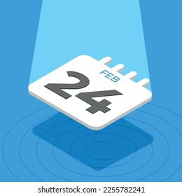 24 de febrero - calendario 3D flotando con foco en fondo azul