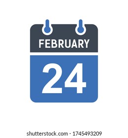 24. Februar Kalenderdatum Symbol, Symbol für Ereignisdatum, Kalenderdatum, Symbol-Design-Vektor Grafik