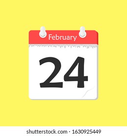 February 24 - Calendar Icon - Vector Illustration on a Yellow Background Design.