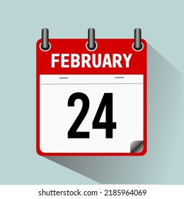 24 de febrero, ilustración vectorial de icono del calendario, aislado en fondo azul claro.
