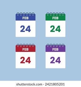 February 24 calendar reminder. 24th February  Date Month calendar icon design template.