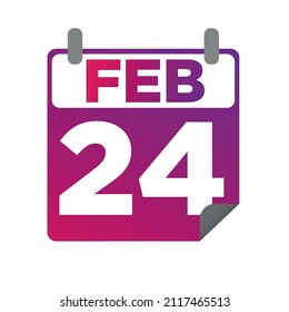 February 24. Single day calendar. minimalist flat illustration in purple color. eps 10