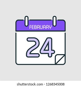 February 24.Calendar icon.Vector illustration,flat style.Date,day of month:Sunday,Monday,Tuesday,Wednesday,Thursday,Friday,Saturday.Weekend,red letter day.Calendar for 2019 year.Holidays in January