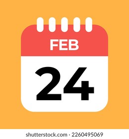 February 24st. Day twenty-four. Red Calendar Template with Orange Background.