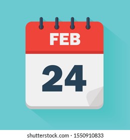 February 24th. Daily calendar icon in vector format.  Date, time, day, month. Holidays