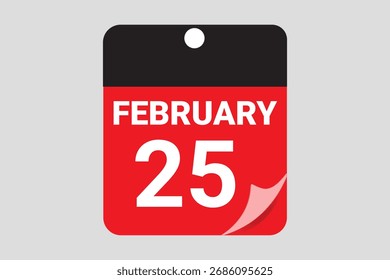 Februar 25 Kalenderdatum, Vektorsymbol auf rotem Hintergrund