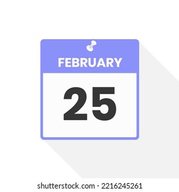 February 25 calendar icon. Date,  Month calendar icon vector illustration