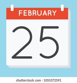 February 25. Calendar icon. Vector illustration in flat design isolated in blue background. Date and time, day, month.