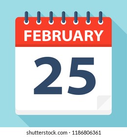 February 25 - Calendar Icon - Vector Illustration