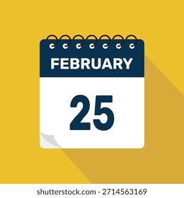 Febrero 25 Calendario Icono Ilustración vectorial con diseño