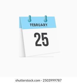 February 25 - calendar and Time planner. Daily Calendar Icon reminder. Vector Illustration.