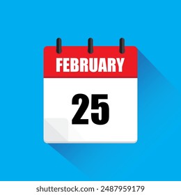 Calendario del 25 de febrero. Fecha veinticinco de febrero. Icono de Vector. Fondo azul.