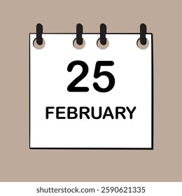 February 25. Daily Calendar icon for design. Simple design for business brochure, flyer, print media, advertisement. Easily editable.
