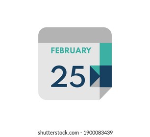 February 25 flat daily calendar date, 25 February Single Day Calendar  Icon