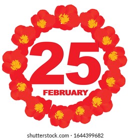 February  25  icon. For planning important day. Banner for holidays and special days with flowers. Twenty-fifth of February  icon. Vector Illustration.