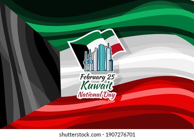 25. Februar. Unabhängigkeitstag von Kuwait Vektorgrafik. Geeignet für Grußkarten, Poster und Banner.