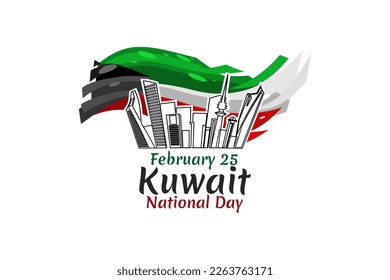 February 25. Independence day of Kuwait vector illustration. Suitable for greeting card, poster and banner.