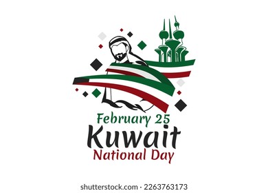 25 de febrero. Ilustración vectorial del Día de la Independencia de Kuwait. Adecuado para tarjetas de felicitación, afiches y banner.